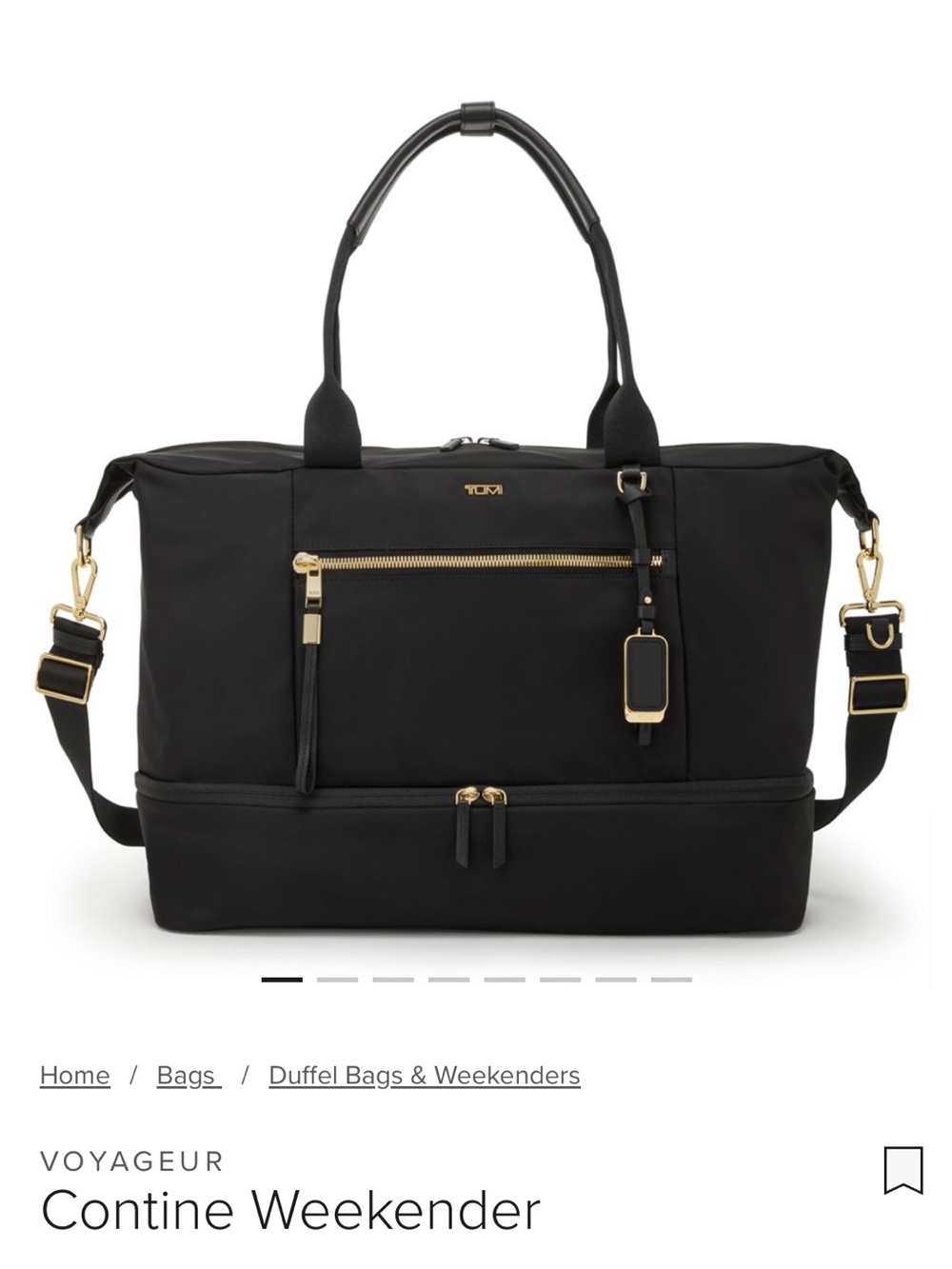Tumi Voyageur Contine Black Weekender Tote with Gold Hardware